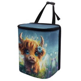 Guevoxuh Car Trash Can Bin Car Trash Bag Bin with Zipper for Outdoor Traveling Highland Cattle Cow Vintage Flower Pattern Vehicle Garbage Cans Front Seat Automotive Garbage Cans
