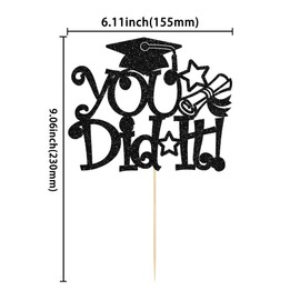 1 decoración para tarta con purpurina «You Did It» 2023, decoración para tartas de graduación para 2023, temática de graduación, escuela secundaria, niños y niñas, suministros de decoración para tartas, color negro