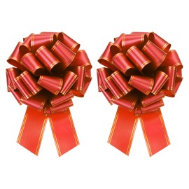 MECCANIXITY 2pcs 16 Inch Giant Large Pull Bow Big Metallic Car Bows Ribbon with Gold Edge for Wedding Presents Gift Wrapping Christmas, Red