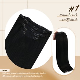 Sunny 24inch Clip in Hair Extensions Black Long Hair Clip in Hair Extensions Real Human Hair Jet Black Clip in Extensions Brazilian Hair Black Hair Extensions For Women 120g 7pcs