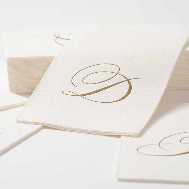 Caspari " Signature Gold Initial D Paper Linen Guest Towels,