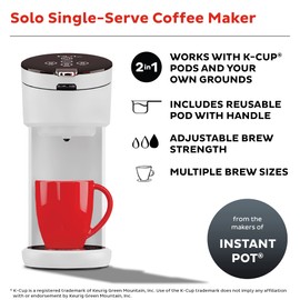 Instant Pot K-Cup Pod Compatible Single Serve Coffee Maker with Reusable Pod and Bold Setting, 8-12oz, 40oz Reservoir, White