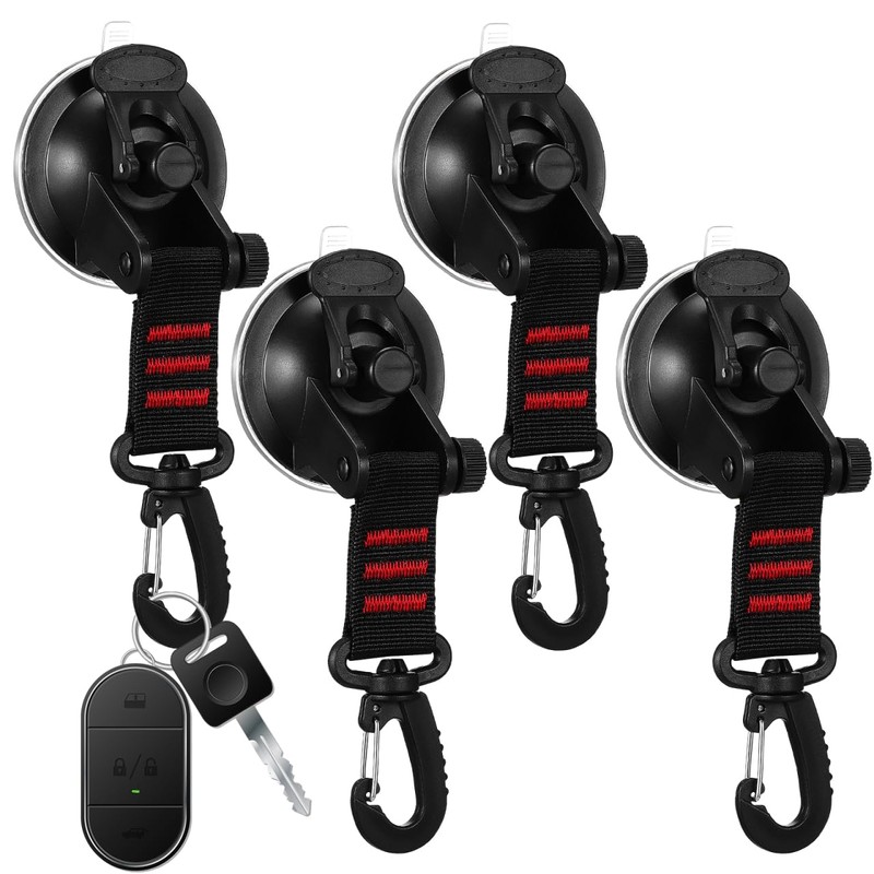 PRETYZOOM 4pcs Heavy Duty Suction Cup with Security Hooks, Camping