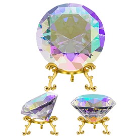 SWTHONY 100mm(3.9inch) Crystal Diamond Paperweight Rainbow Maker Suncatcher, Nail Diamond Props for Photography, Home/Office Desk Decorations, Big Fake Diamond with Gold Metal Base (AB-Coated)