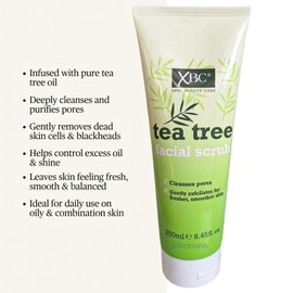 XBC Tea Tree Facial Scrub 250ml - Deep Cleansing Action for Face - Removes Excess Oil and Dead Skin Cells for a Healthier, Fresher Looking Complexion (Pack of 2)