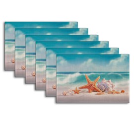 Starfish Placemats Set of 6,Shell Beach Heat Resistant Non Slip Washable Indoor Place Mats for Kitchen Dining Table Decor,12 x 18 Inches