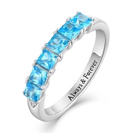 YL Princess Cut Stackable Ring 925 Sterling Silver Eternity Band for Women 3X3mm Created Aquamarine Wedding Anniversary Jewelry-size7