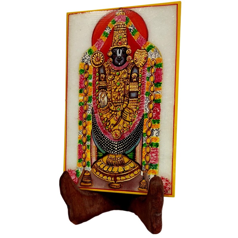 Purpledip Marble Painting Tirpuathi Venkateswara Balaji: Hand Painted Tile with