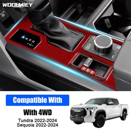 WODHMIEY Central Control Gear Shift Panel Cover Trim, Gear Shift Panel Trim Replacement, Decorative Sticker for Tundra Sequoia 2022-2024, Carbon Fiber Material (Red, with 4WD)
