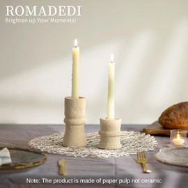 Romadedi Candlestick Holders Boho Decor: Taper Candle Holders Paper Mache for Living Room Modern Decorations White Candle Stick Dining Table Centerpiece Fireplace Home Decoration Beige