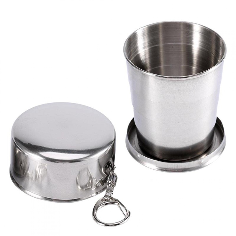 Oumefar S/M/L Stainless Steel Folding Cup, Key Ring, Retractable Telescopic