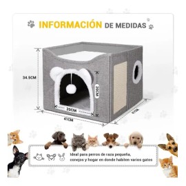Casa para Gatos Plegable LovePaws Gris, con Rascador y Cojín Suave de 41 cm