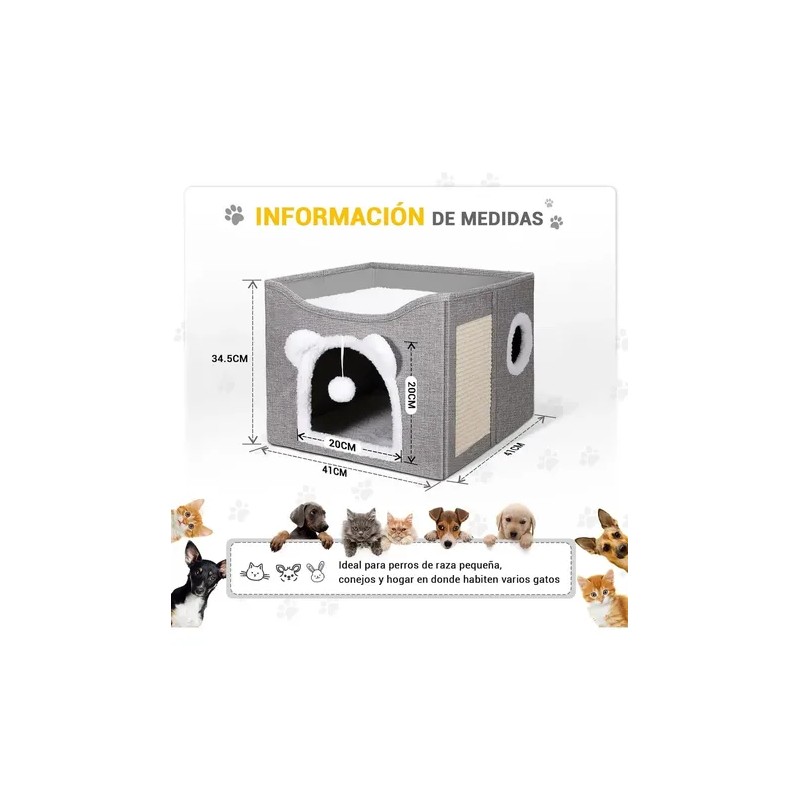 Casa para Gatos Plegable LovePaws Gris, con Rascador y Cojín