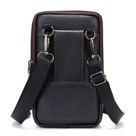 Cell Phone Waist Pouch Leather Men, Crossbody Phone Bag Leather Men, Vertical PU Leather Shoulder Messenger Bag Travel Crossbody Pack Belt Clip Holster Wallet Purse for Cell Phone/Mini Tablet