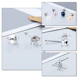 LGSY 925 Sterling Silver Simple Classic Earrings Fitting for Pearl, Earring Post Findings with Pearl Seat for Pearl DIY Jewelry Making