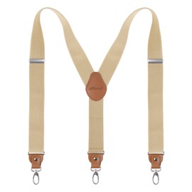 Alizeal Mens 3.5cm Wide Y Shape Braces with 3 Swivel Hooks Leather Joint Heavy Duty Adjustable Suspenders, Khaki