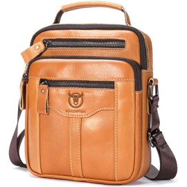 Leather Crossbody Bags for Men Casual Shoulder Bag Travel Messenger Bag Vintage Handbag Multi Pocket Satchel (Orange)