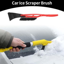 Partuto 1pc 53cm Universal Car Ice Scraper Brush with Broom - SUV Snow Frost Remover for Car Truck RV Windscreen Side Window Anti Crash - Plastic Nylon Red