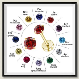 VDKIDKT Flat Back Birthstone Stud Earrings for Women Girls, 3mm Tiny CZ Flat Back Stud Earrings, Screw Back Tiny Earrings Studs, Cartilage/Tragus/Second Hole Earrings (Gold, 1.Jan-Garnet)