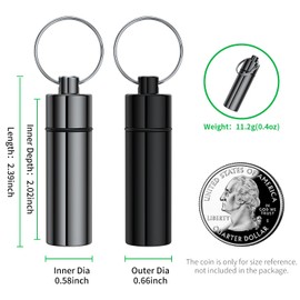 Small Pill Box,(2 Pack+2*Carabiner Clips) Keychain Pill Holder Portable Mini Travel Pill Container Metal Case Bottle with Keyring