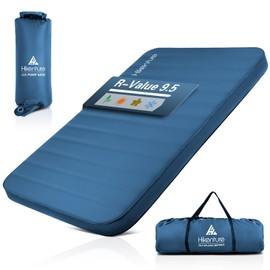 Hikenture 4 INCH Thick Self Inflating Sleeping Pad 9.5 R Value, Comfort Plus Camping Mattress with Pump Sack, Inflatable Foam Insulated Camping Pad, Camping Mat 4-Season (Light Blue, Double (80"×52"))