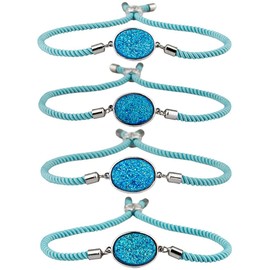 Nupuyai Druzy Crystal Quartz Stone Bracelet for Women Men, Adjustable Frienship Bangle for Unisex, Light Blue