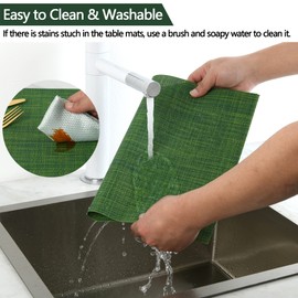 SLKQG Green Christmas Placemats Set of 4 - Wipe Clean Vinyl Placemats - Washable Heat Resistant PVC Placemats for Dining Table - 17x12 Inch (Green, 4)