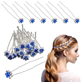 Trimming Shop Crystal Blue Rose Flower Hair Pins: Bridal Wedding Clips with Rhinestone Flowers - Elegant Hair Jewelry Accessories for Women, Wedding Bridal Hairstyle, Prom Party, Pack of 10