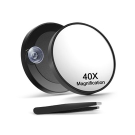 Macaki 40X Magnifying Mirror with 2 Suction Cups, 3.5 inches Magnified Makeup Mirror and Slant Tweezers,Black,1PC