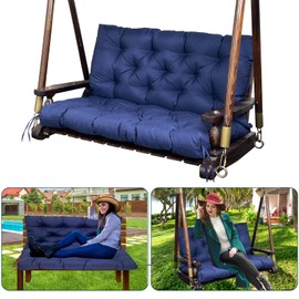 SKWYPOJU Swing Replacement Cushions for Outdoor: 2-3 Seater Waterproof Porch Bench Cushion with Ties - Thick Patio Swing Cushion with Backrest for Garden Backyard Furniture