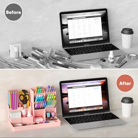 Withosent Pen Holder Desk, 5 Pieces Freely Combinable Pen Box Kids Made of Plastic, Multifunctional Desk Organiser, Pen Holder for Pens Office Home School (Pink)