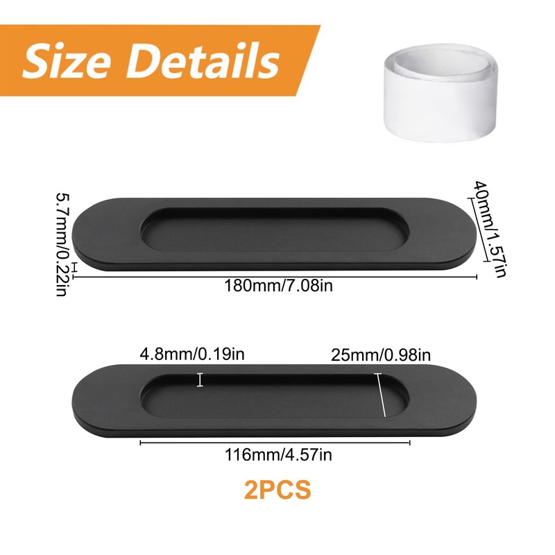 MOROBOR Self-Stick Oval Sliding Door Pulls, 2pcs Matte Black Aluminum