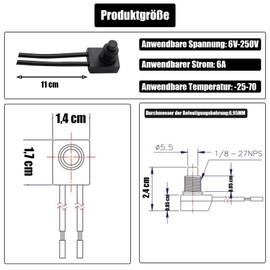Powice 4 x Mini Switch with Wire 3-250V/6A, Round Self-Locking 2-Pin Micro Switch 12V, Micro Switch with Waterproof Cover, Push Button 12V/6A, Suitable for Installation in Homes, Cars
