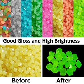 MOCNT 300Pcs Yellow Glow in the Dark Pebbles Rock Luminous Cobblestones Glowing Pebbles Stones Garden Yard Decor Home Walkway Aquarium Fish Tank Decoration 14x11mm