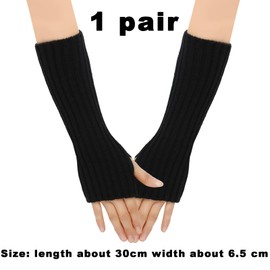 KMKANPO 1 pair of women's fingerless long gloves, pulse warmer, winter knitted gloves, thermal gloves, half fingerless gloves, arm warmer, cuffs, unisex, black, S