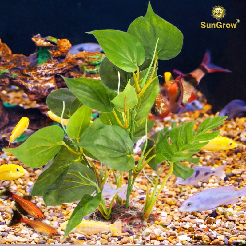 SunGrow Plastic Leaf Plant, Heavy-Duty Ceramic Base, Hiding Spot for