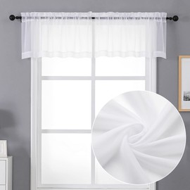 Chyhomenyc Chyhomenyc Sheer White Valances for Windows 2 Pack, Small Window Curtains for Living Room Bathroom Cafe Laundry Basement, Modern Top Dual Rod Pocket Voile Curtain, 42W x 14L inches, White