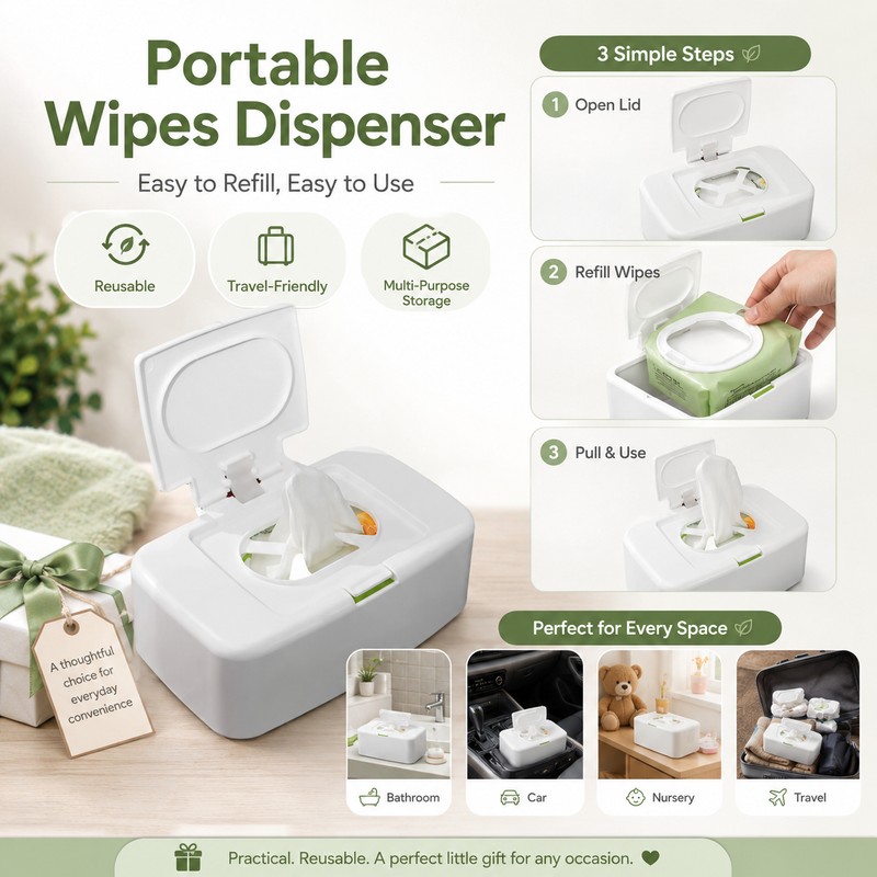 Portable Wet Wipes Dispenser for Home Organization – Refillable Plastic