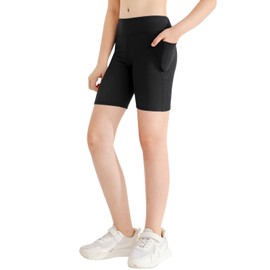 Naiyafly Girls Volleyball Bike Shorts Stretch Youth Athletic Gymnastics Shorts Kid Yoga Dance Compression Shorts with Pocket Black