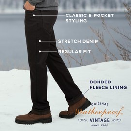 Weatherproof Vintage Fleece Lined Mens Jeans - Regular Fit Mens Fleece Lined Jeans - Men's Insulated Jeans Men Cold Weather | Jeans Mens Flannel Lined Pants for Men | Mens Lined Jeans | Winter Jeans