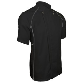 ChefsCloset Men's Clinton Snap Front Short Sleeve Chef Coat, Black Chefs Jacket for Men, Large