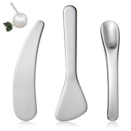 Nogeqi 3 Pack Stainless Steel Makeup Spatula, Mini Cosmetic Skincare Spatula, Multi-functional Beauty Accessories for Mixing and Sampling Skin Care Creams, Plant Masks, Eye Cream(3 Style)