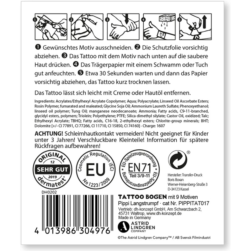 Pippi Longstocking Tattoos as Party Bags 1 Sheet // Pippi