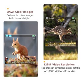 Folgtek Wildlife Camera 24MP 1296P with Night Vision & Motion Detection IP66 Waterproof 120° Wide Angle 0.1s Trigger Speed for Animal Watching and Home Security