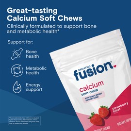 Bariatric Fusion Bariatric Calcium Supplement Chews | Calcium Citrate with Vitamin D3 Bariatric Vitamin | Sugar Free Chewable | 500mg | Strawberry | 60 Count