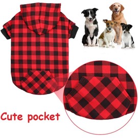 Red Plaid Dog Hoodie Sweater for Dogs Pet Clothes with Hat and Pocket (Black Red, Small)