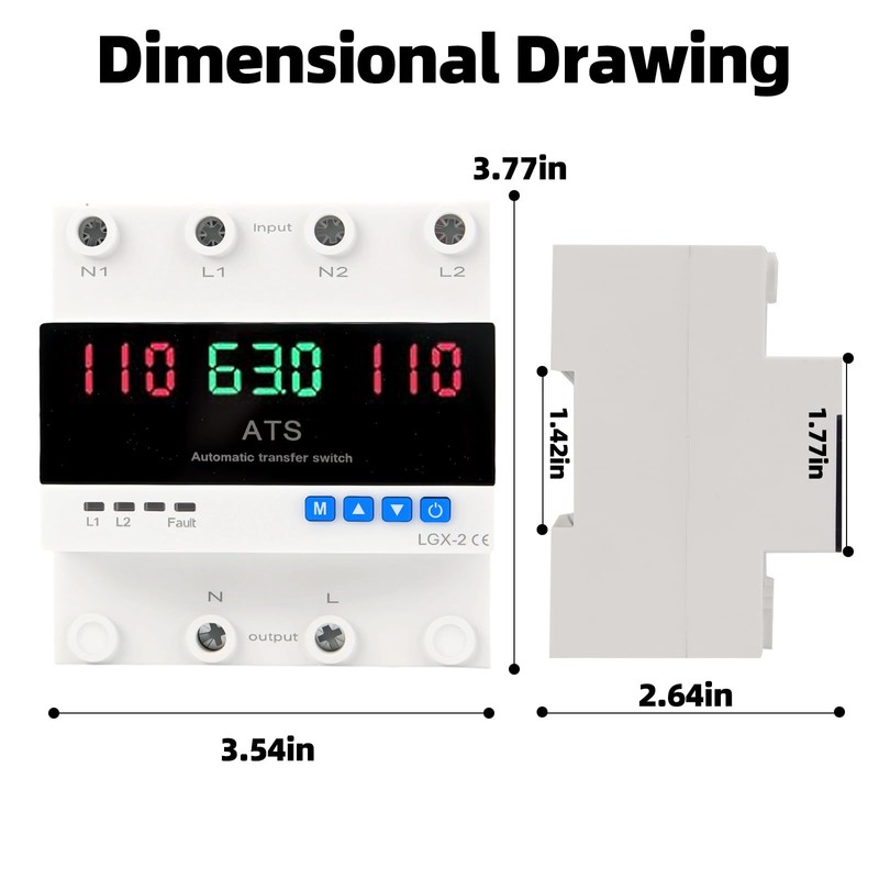63A 2P Dual Power Automatic Transfer Switch 110V Adjustable Emergency