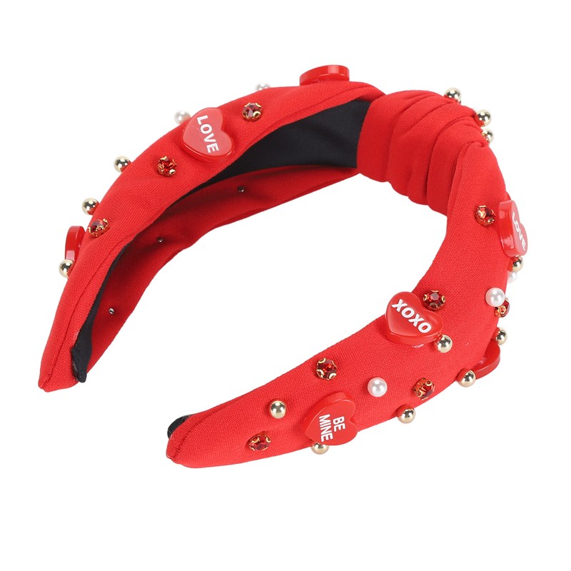 Rhinestone Embellished Knotted Headband Heart Decoration Knotted Jeweled Headband for