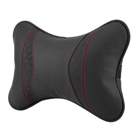 Auto Car Headrest Cushion Leather Accessory Car Seat Cushion Headrest Support Cushion (Black Leather, Red Line) Car Pillow