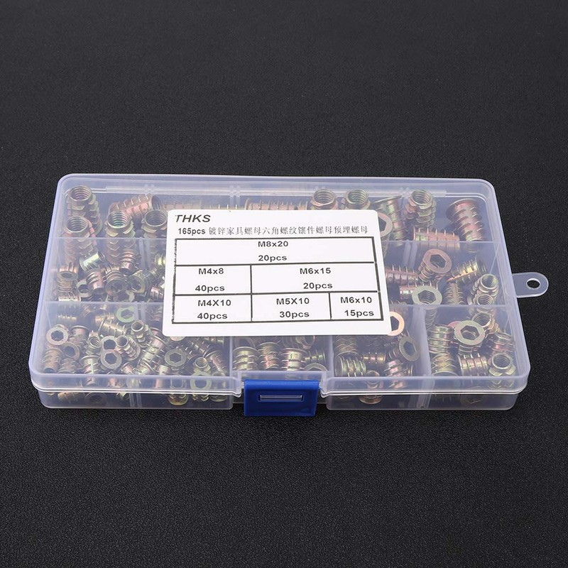 Tuerca de inserción de rosca hexagonal, 165 piezas de tuerca